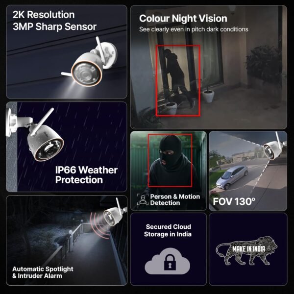 Qubo Smart Outdoor WiFi Bullet Camera 3MP 2K (1296p) - Image 3